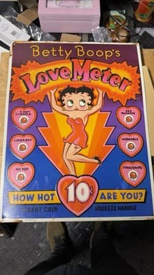 Vintage Betty Boop Love Meter Metal Sign Arcade Game Panel 1991 - Thumbnail 8