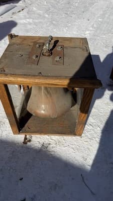 Antique Bronze Bell in Wooden Frame – Vintage Industrial / Nautical Style - Thumbnail 4