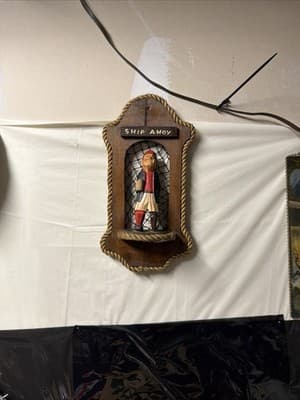 Vintage Nautical “Ship Ahoy” Sailor Wall Decor Shadow Box Wood Rope - Thumbnail 2