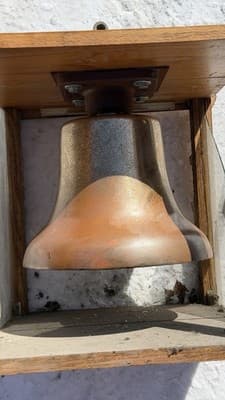 Antique Bronze Bell in Wooden Frame – Vintage Industrial / Nautical Style - Thumbnail 6