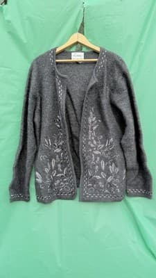 Linea by Louis Dell’Olio 100% Wool Cardigan Gray Embroidered Size L
