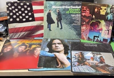 Classic Rock Vinyl Lot 6 LPs Bee Gees, Simon & Garfunkel, Sly, Crosby Stills
