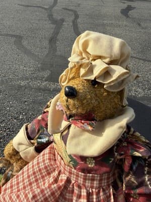 Vintage Country Bear Plush Doll Harvest Fall Decor Pumpkin Prairie Dress 14” - Thumbnail 3