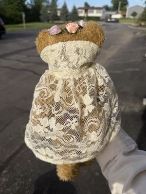 Ty Attic Treasures Eve Bear Plush Teddy Bear Lace Shawl Roses Tag 10” Vintage - Thumbnail 4