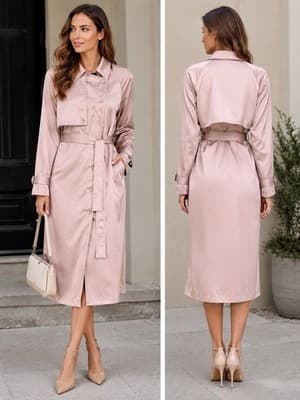 BCBGMAXAZRIA Satin Trench Coat Dress Belted Midi Size XS