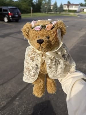 Ty Attic Treasures Eve Bear Plush Teddy Bear Lace Shawl Roses Tag 10” Vintage