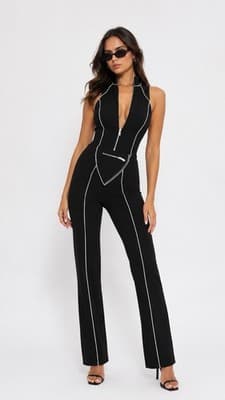 IAMGIA Beltrix Jumpsuit Black Reflective Trim Zip Front Size S NWT - Thumbnail 2