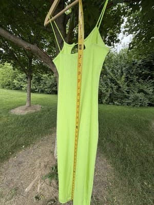 H:ours Neon Lime Green Bodycon Midi Dress XS Sleeveless Open Back Stretch - Thumbnail 6