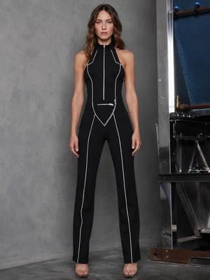 IAMGIA Beltrix Jumpsuit Black Reflective Trim Zip Front Size S NWT