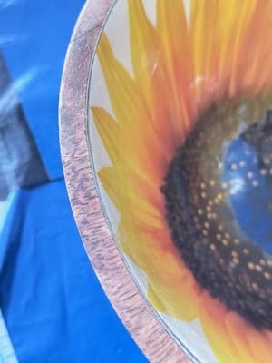 Large Mango Wood Sunflower Decorative Bowl Hand Painted Made In India - Thumbnail 4