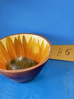 Large Mango Wood Sunflower Decorative Bowl Hand Painted Made In India - Thumbnail 8