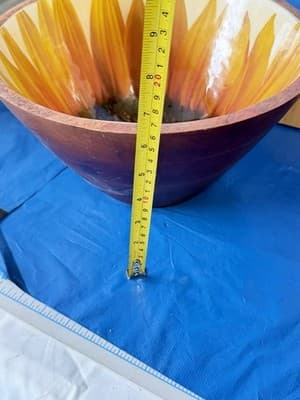 Large Mango Wood Sunflower Decorative Bowl Hand Painted Made In India - Thumbnail 3