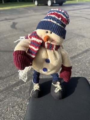Vintage Plush Snowman Figure Long Legs Winter Christmas Shelf Sitter 14” Tall