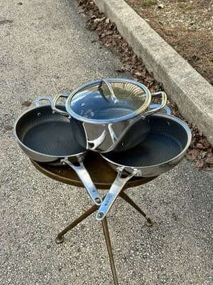 Chef’s Hybrid 4 Pc Cookware Set Frying Pans & Pot w Lid Stainless Nonstick