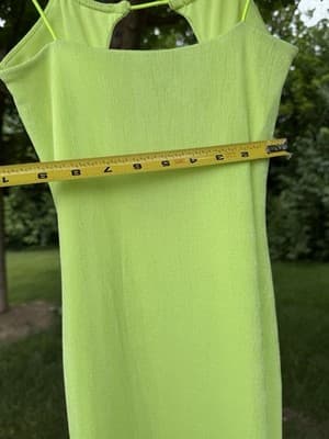 H:ours Neon Lime Green Bodycon Midi Dress XS Sleeveless Open Back Stretch - Thumbnail 7