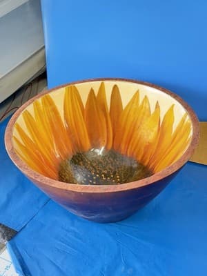 Large Mango Wood Sunflower Decorative Bowl Hand Painted Made In India