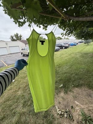 H:ours Neon Lime Green Bodycon Midi Dress XS Sleeveless Open Back Stretch - Thumbnail 3