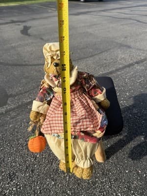 Vintage Country Bear Plush Doll Harvest Fall Decor Pumpkin Prairie Dress 14” - Thumbnail 6