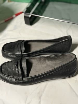 Women’s Black Leather Loafers Slip On Comfort Shoes US 9.5 EU 41.5