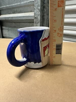 Hand Painted Italian Christmas Mug Snowman Blue Ceramic Cup - Thumbnail 3