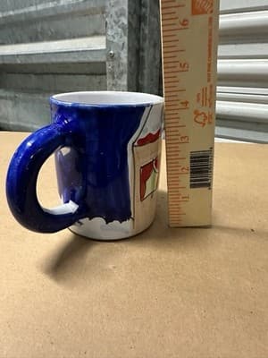 Hand Painted Italian Christmas Mug Snowman Blue Ceramic Cup - Thumbnail 5