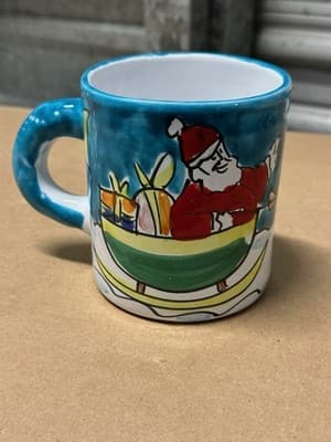 Hand Painted Christmas Mug Santa Sleigh Reindeer Ceramic Cup
