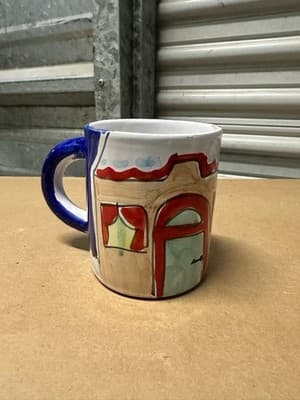 Hand Painted Italian Christmas Mug Snowman Blue Ceramic Cup - Thumbnail 4