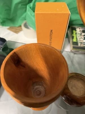 Hand Carved Wooden Haiti Souvenir Set Jar w/ Lid & Small Bowl – Folk Art - Thumbnail 6