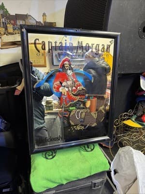 Captain Morgan Original Spiced Rum Bar Mirror Framed Vintage Wall Decor - Thumbnail 2