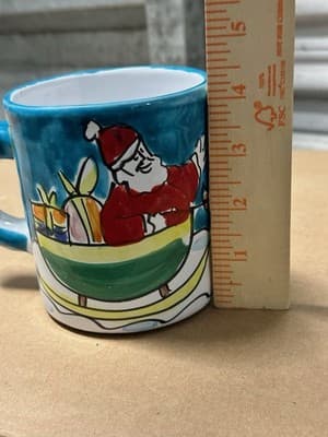 Hand Painted Christmas Mug Santa Sleigh Reindeer Ceramic Cup - Thumbnail 4