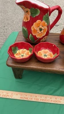 Temp-tations Poppy Passion Pitcher Mug & 3 Bowls 5 Pc Red Floral Set - Thumbnail 3