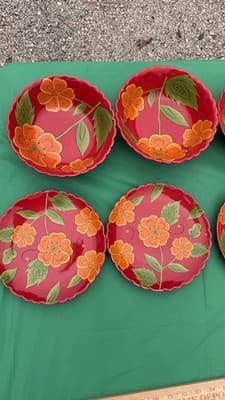Temp-tations Poppy Passion 8 Pc Set 4 Bowls 4 Plates Red Floral Ceramic - Thumbnail 2