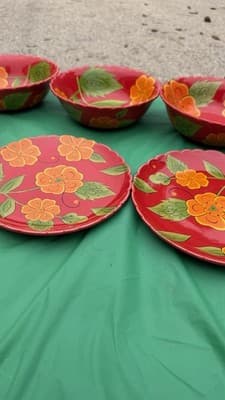 Temp-tations Poppy Passion 8 Pc Set 4 Bowls 4 Plates Red Floral Ceramic - Thumbnail 7