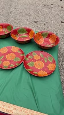 Temp-tations Poppy Passion 8 Pc Set 4 Bowls 4 Plates Red Floral Ceramic - Thumbnail 5