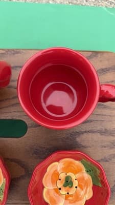 Temp-tations Poppy Passion Pitcher Mug & 3 Bowls 5 Pc Red Floral Set - Thumbnail 9
