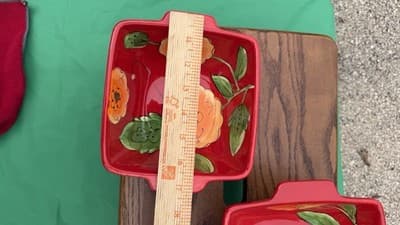 Temp-tations Poppy Passion Set of 2 Square Bowls 1.5 Qt Red Floral Ceramic - Thumbnail 6