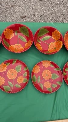 Temp-tations Poppy Passion 8 Pc Set 4 Bowls 4 Plates Red Floral Ceramic - Thumbnail 3