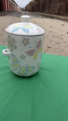 Temp-tations by Tara 3 Qt Covered Soup Mug Butterfly Floral Ceramic Bowl - Thumbnail 3