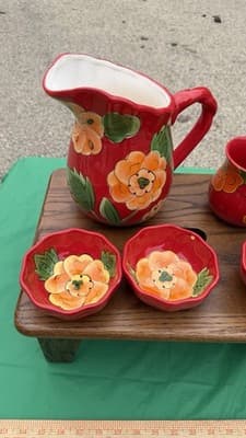 Temp-tations Poppy Passion Pitcher Mug & 3 Bowls 5 Pc Red Floral Set - Thumbnail 5