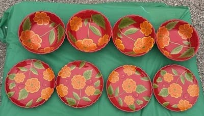 Temp-tations Poppy Passion 8 Pc Set 4 Bowls 4 Plates Red Floral Ceramic