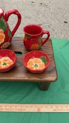 Temp-tations Poppy Passion Pitcher Mug & 3 Bowls 5 Pc Red Floral Set - Thumbnail 4