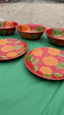 Temp-tations Poppy Passion 8 Pc Set 4 Bowls 4 Plates Red Floral Ceramic - Thumbnail 6