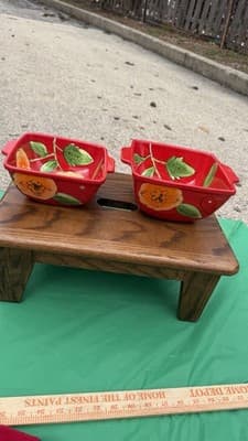 Temp-tations Poppy Passion Set of 2 Square Bowls 1.5 Qt Red Floral Ceramic