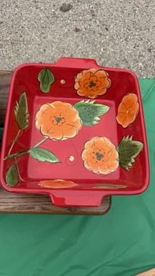 Temp-tations Poppy Passion 2 Qt Square Bowls Set of 2 Red Floral Bakeware - Thumbnail 6