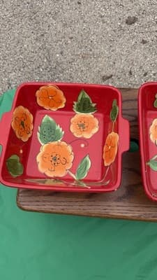 Temp-tations Poppy Passion 2 Qt Square Bowls Set of 2 Red Floral Bakeware - Thumbnail 4