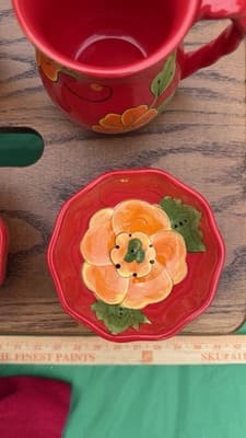 Temp-tations Poppy Passion Pitcher Mug & 3 Bowls 5 Pc Red Floral Set - Thumbnail 10