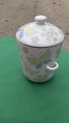 Temp-tations by Tara 3 Qt Covered Soup Mug Butterfly Floral Ceramic Bowl - Thumbnail 8