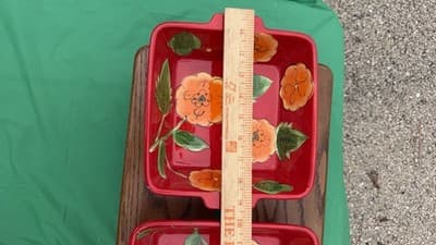 Temp-tations Poppy Passion 2 Qt Square Bowls Set of 2 Red Floral Bakeware - Thumbnail 7