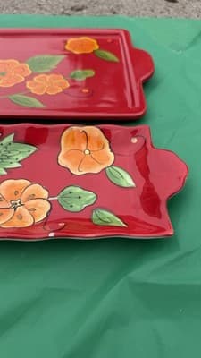 Temp-tations by Tara Red Floral Serving Trays Set of 2 Rectangular Platters - Thumbnail 3