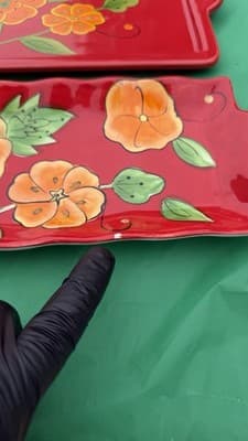 Temp-tations by Tara Red Floral Serving Trays Set of 2 Rectangular Platters - Thumbnail 4
